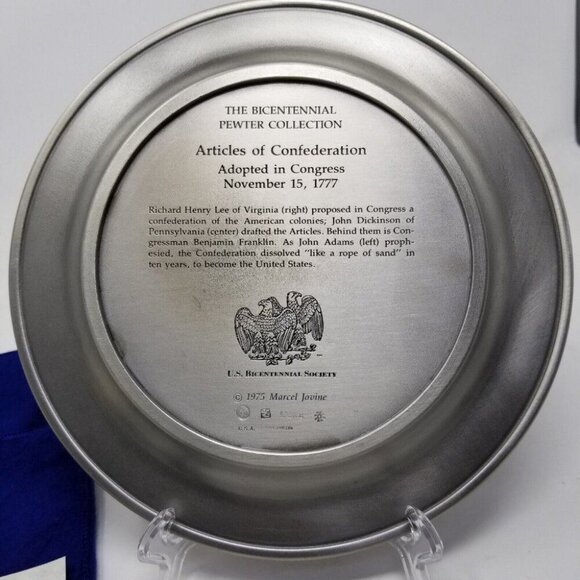1975 Marcel Jovine Plate 8.5" The Articles of Confederation Bicentennial Pewter - Picture 5 of 6